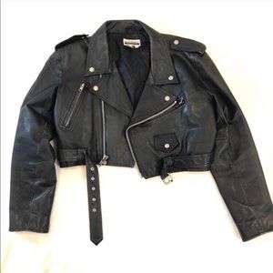 Contempo vintage genuine black leather moto jacket